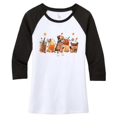 Halloween Boxer Dog Fall Coffee Pumpkin Spice Latte Women's Tri-Blend 3/4-Sleeve Raglan Shirt