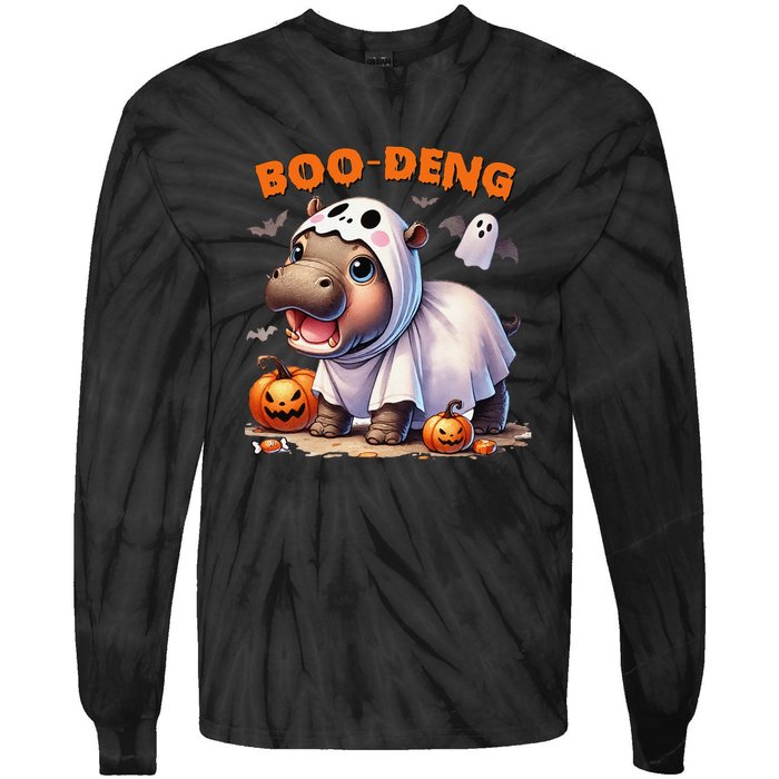 Halloween Boo Deng Moo Deng Hippo Cute Tie-Dye Long Sleeve Shirt