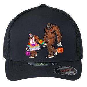 Halloween Bigfoot & Daughter Funny Unicorn Costume Humor Flexfit Unipanel Trucker Cap