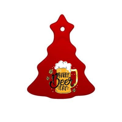 Happy Beer Day Funny Drinking Gift Ceramic Tree Ornament