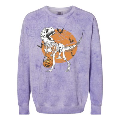 Halloween Boy Dinosaur Skeleton T Rex Scary Pumpkin Moon Colorblast Crewneck Sweatshirt