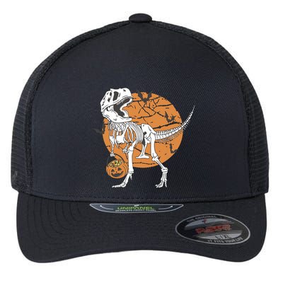 Halloween Boy Dinosaur Skeleton T Rex Scary Pumpkin Moon Flexfit Unipanel Trucker Cap
