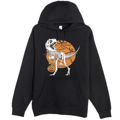 Halloween Boy Dinosaur Skeleton T Rex Scary Pumpkin Moon Premium Pullover Hoodie