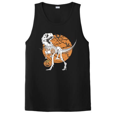 Halloween Boy Dinosaur Skeleton T Rex Scary Pumpkin Moon PosiCharge Competitor Tank