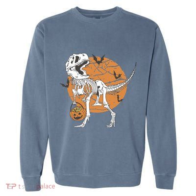 Halloween Boy Dinosaur Skeleton T Rex Scary Pumpkin Moon Garment-Dyed Sweatshirt