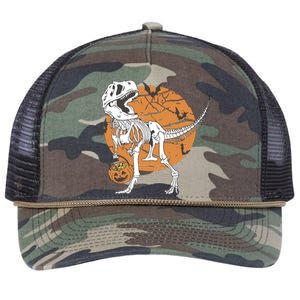 Halloween Boy Dinosaur Skeleton T Rex Scary Pumpkin Moon Retro Rope Trucker Hat Cap