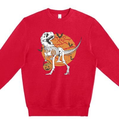 Halloween Boy Dinosaur Skeleton T Rex Scary Pumpkin Moon Premium Crewneck Sweatshirt