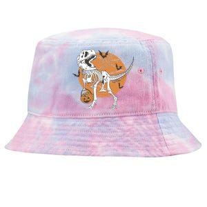 Halloween Boy Dinosaur Skeleton T Rex Scary Pumpkin Moon Tie-Dyed Bucket Hat