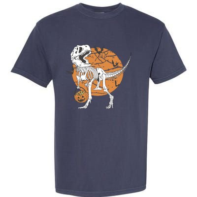 Halloween Boy Dinosaur Skeleton T Rex Scary Pumpkin Moon Garment-Dyed Heavyweight T-Shirt