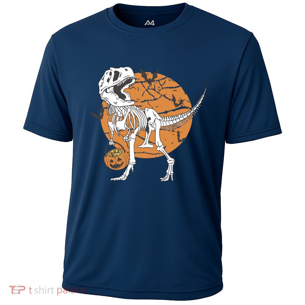 Halloween Boy Dinosaur Skeleton T Rex Scary Pumpkin Moon Performance Shirt