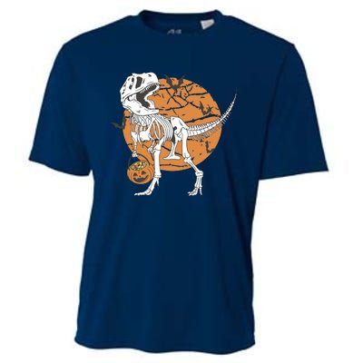 Halloween Boy Dinosaur Skeleton T Rex Scary Pumpkin Moon Cooling Performance Crew T-Shirt