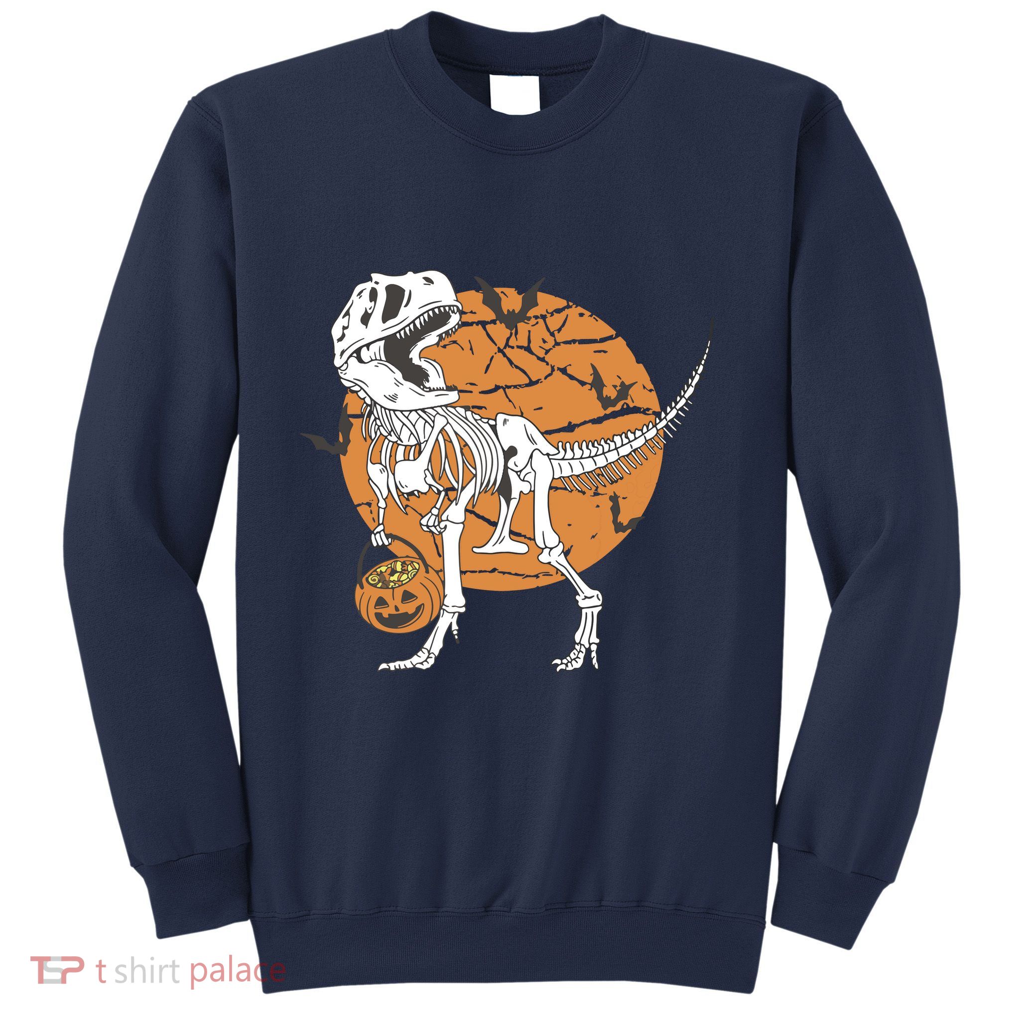 Halloween Boy Dinosaur Skeleton T Rex Scary Pumpkin Moon Sweatshirt
