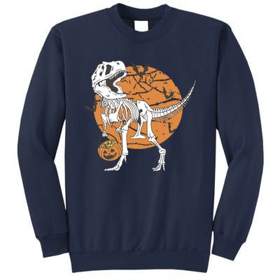 Halloween Boy Dinosaur Skeleton T Rex Scary Pumpkin Moon Sweatshirt