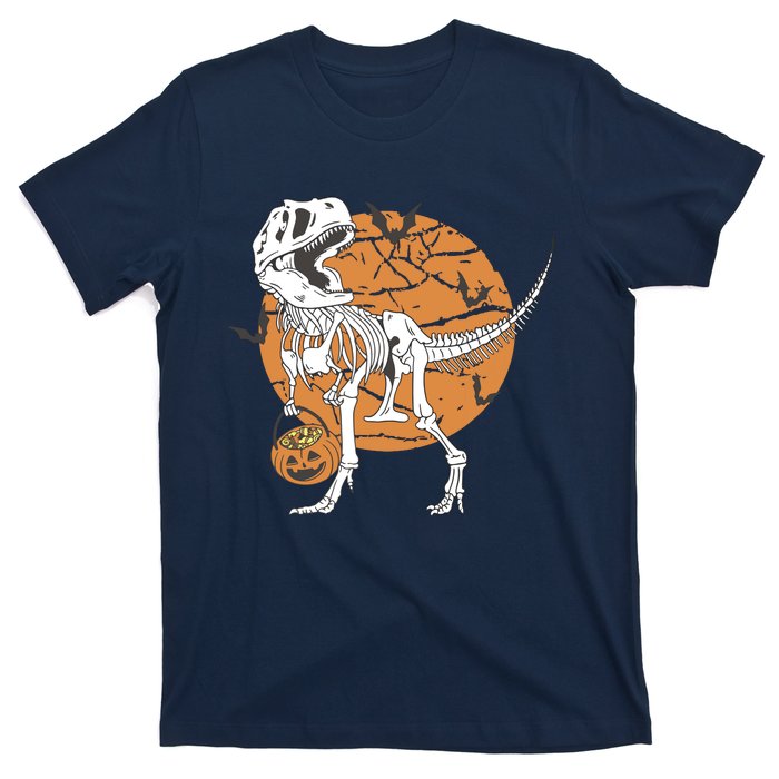 Halloween Boy Dinosaur Skeleton T Rex Scary Pumpkin Moon T-Shirt