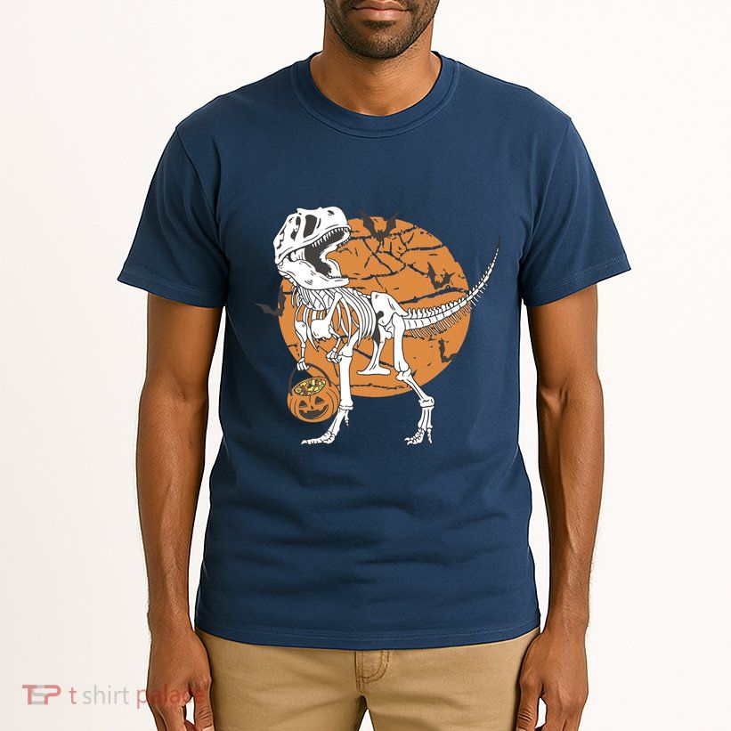Halloween Boy Dinosaur Skeleton T Rex Scary Pumpkin Moon Tall T-Shirt