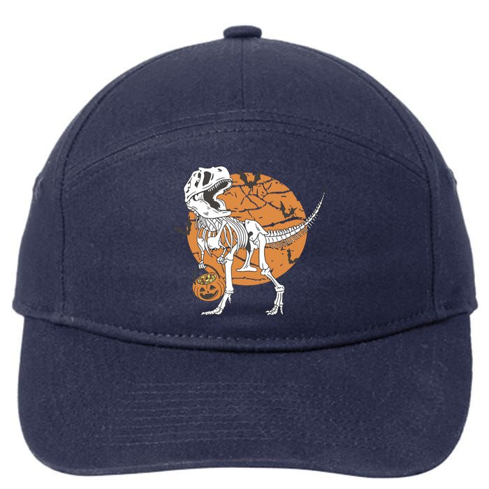 Halloween Boy Dinosaur Skeleton T Rex Scary Pumpkin Moon 7-Panel Snapback Hat