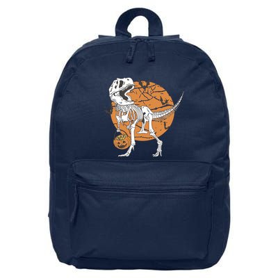 Halloween Boy Dinosaur Skeleton T Rex Scary Pumpkin Moon 16 in Basic Backpack