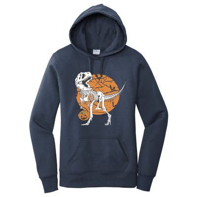 Halloween Boy Dinosaur Skeleton T Rex Scary Pumpkin Moon Women's Pullover Hoodie