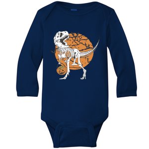 Halloween Boy Dinosaur Skeleton T Rex Scary Pumpkin Moon Baby Long Sleeve Bodysuit