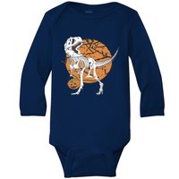 Halloween Boy Dinosaur Skeleton T Rex Scary Pumpkin Moon Baby Long Sleeve Bodysuit