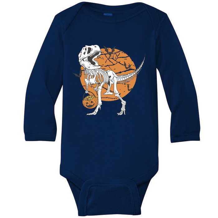 Halloween Boy Dinosaur Skeleton T Rex Scary Pumpkin Moon Baby Long Sleeve Bodysuit