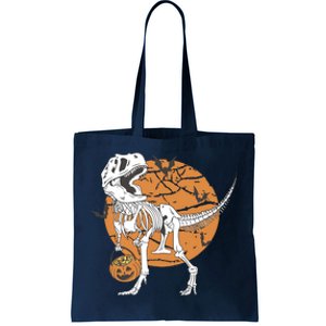 Halloween Boy Dinosaur Skeleton T Rex Scary Pumpkin Moon Tote Bag