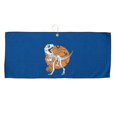Halloween Boy Dinosaur Skeleton T Rex Scary Pumpkin Moon Large Microfiber Waffle Golf Towel