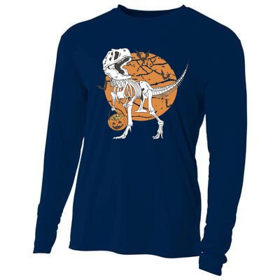 Halloween Boy Dinosaur Skeleton T Rex Scary Pumpkin Moon Cooling Performance Long Sleeve Crew