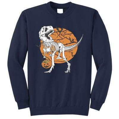 Halloween Boy Dinosaur Skeleton T Rex Scary Pumpkin Moon Tall Sweatshirt