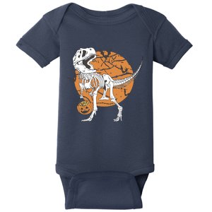 Halloween Boy Dinosaur Skeleton T Rex Scary Pumpkin Moon Baby Bodysuit