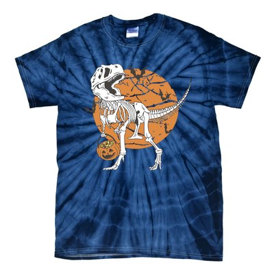 Halloween Boy Dinosaur Skeleton T Rex Scary Pumpkin Moon Tie-Dye T-Shirt