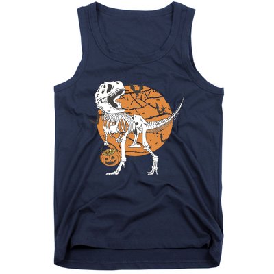 Halloween Boy Dinosaur Skeleton T Rex Scary Pumpkin Moon Tank Top