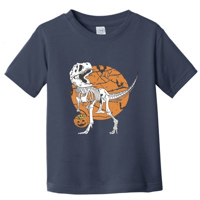 Halloween Boy Dinosaur Skeleton T Rex Scary Pumpkin Moon Toddler T-Shirt