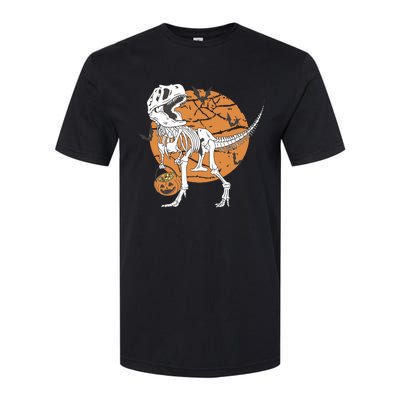 Halloween Boy Dinosaur Skeleton T Rex Scary Pumpkin Moon Softstyle CVC T-Shirt