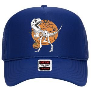 Halloween Boy Dinosaur Skeleton T Rex Scary Pumpkin Moon High Crown Mesh Back Trucker Hat