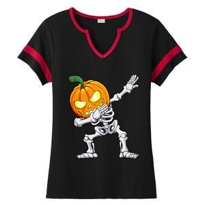 Halloween Boy Dabbing Skeleton Scary Pumpkin Jack O Lantern Ladies Halftime Notch Neck Tee