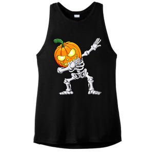 Halloween Boy Dabbing Skeleton Scary Pumpkin Jack O Lantern Ladies PosiCharge Tri-Blend Wicking Tank