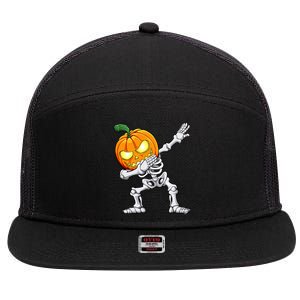 Halloween Boy Dabbing Skeleton Scary Pumpkin Jack O Lantern 7 Panel Mesh Trucker Snapback Hat