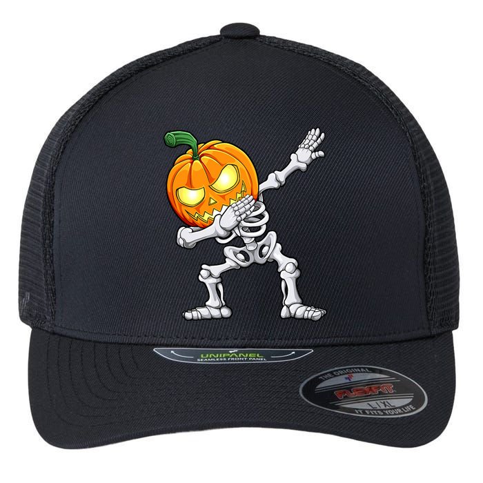 Halloween Boy Dabbing Skeleton Scary Pumpkin Jack O Lantern Flexfit Unipanel Trucker Cap