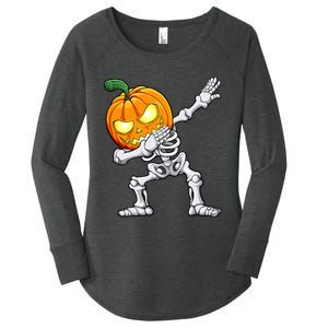 Halloween Boy Dabbing Skeleton Scary Pumpkin Jack O Lantern Women's Perfect Tri Tunic Long Sleeve Shirt