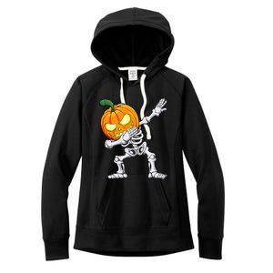 Halloween Boy Dabbing Skeleton Scary Pumpkin Jack O Lantern Women's Fleece Hoodie