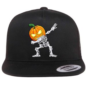 Halloween Boy Dabbing Skeleton Scary Pumpkin Jack O Lantern Flat Bill Trucker Hat