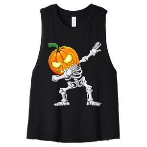 Halloween Boy Dabbing Skeleton Scary Pumpkin Jack O Lantern Women's Racerback Cropped Tank