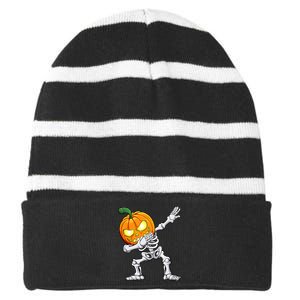 Halloween Boy Dabbing Skeleton Scary Pumpkin Jack O Lantern Striped Beanie with Solid Band