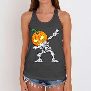 Halloween Boy Dabbing Skeleton Scary Pumpkin Jack O Lantern Women's Knotted Racerback Tank