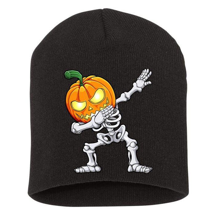 Halloween Boy Dabbing Skeleton Scary Pumpkin Jack O Lantern Short Acrylic Beanie