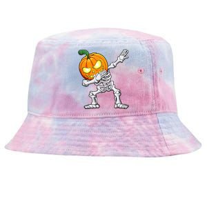 Halloween Boy Dabbing Skeleton Scary Pumpkin Jack O Lantern Tie-Dyed Bucket Hat