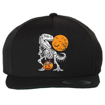 Halloween Boy Dinosaur Skeleton T Rex Scary Pumpkin Moon 5036 Wool Snapback Cap