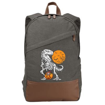 Halloween Boy Dinosaur Skeleton T Rex Scary Pumpkin Moon 5036 Cotton Canvas Backpack