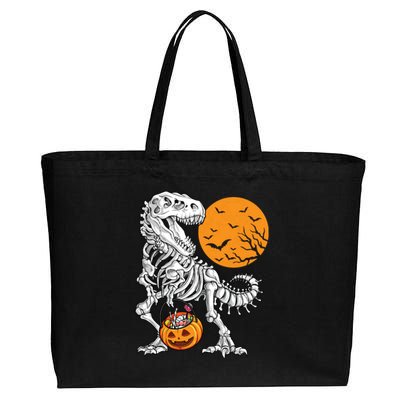 Halloween Boy Dinosaur Skeleton T Rex Scary Pumpkin Moon 5036 Cotton Canvas Jumbo Tote